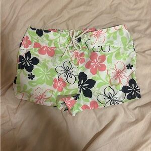 floral tropical surf shorts with drawstring
